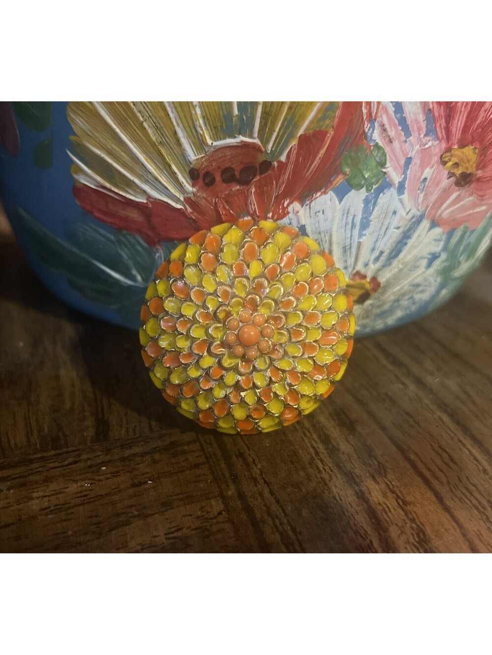 Vintage 1960s Les Bernard Inc Flower Petal Brooch Orange Yellow